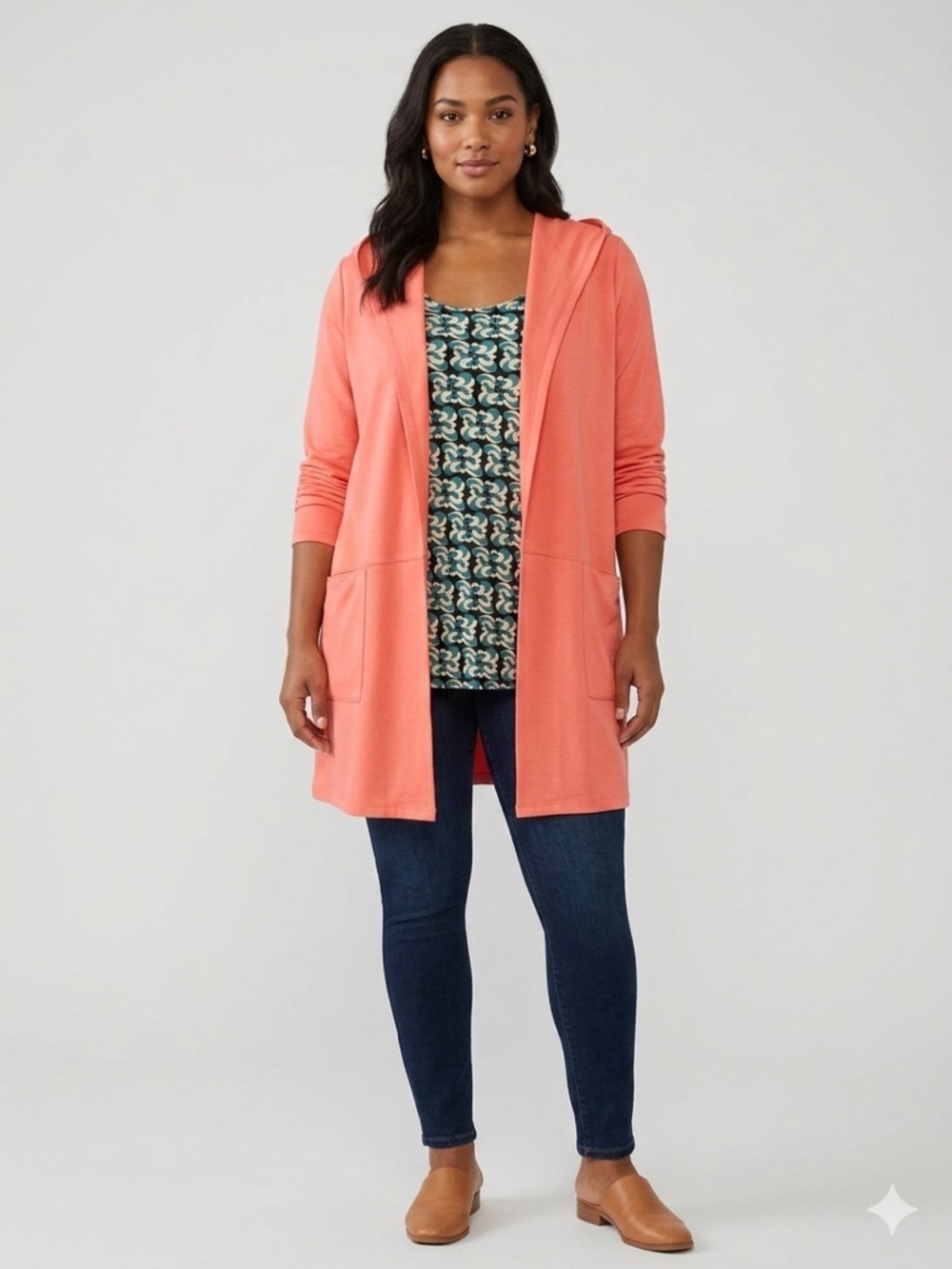 Hooded Open-Front blouse with Patterned green and black shirt (bundle of 2)
